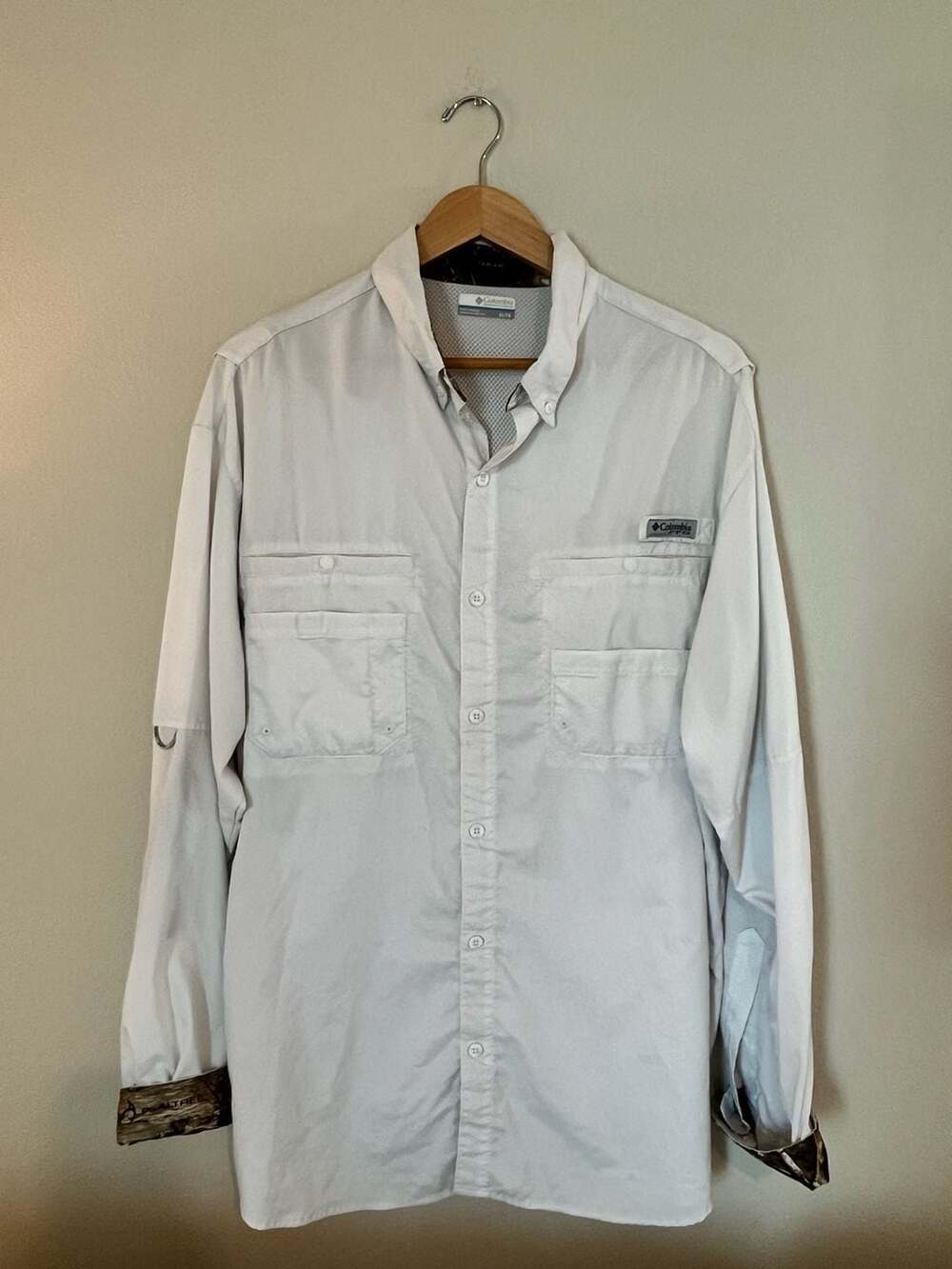Columbia, PFG Tamiami II Long Sleeve Fishing Shirt, White Realtree Camo, XL